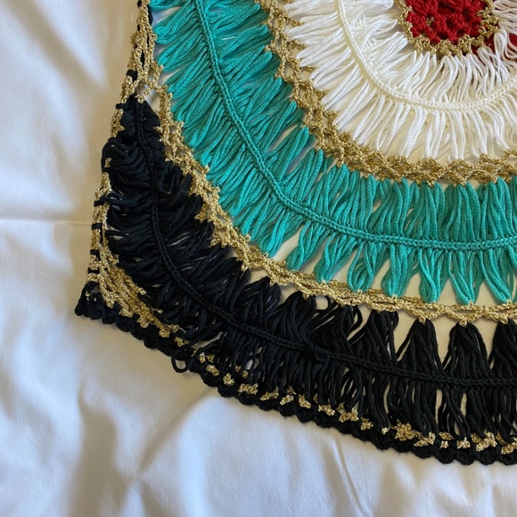 QUESTIONS BY SAY WHAT? Metallic Rainbow Crochet Boho Festival Top M - Picture 13 of 16